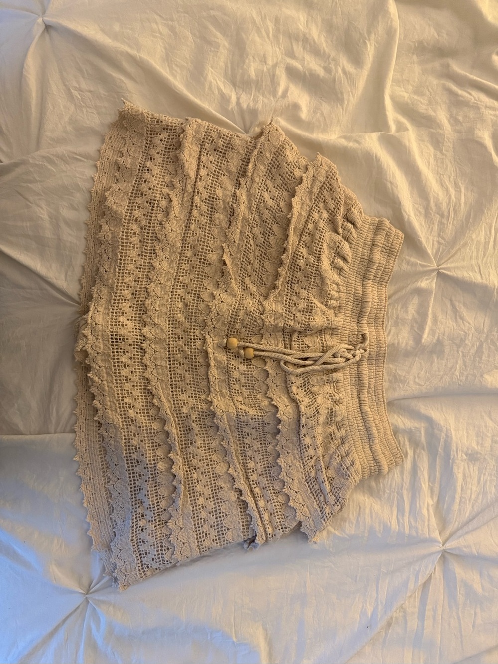 Crochet Knit Drawstring Skort - Cream